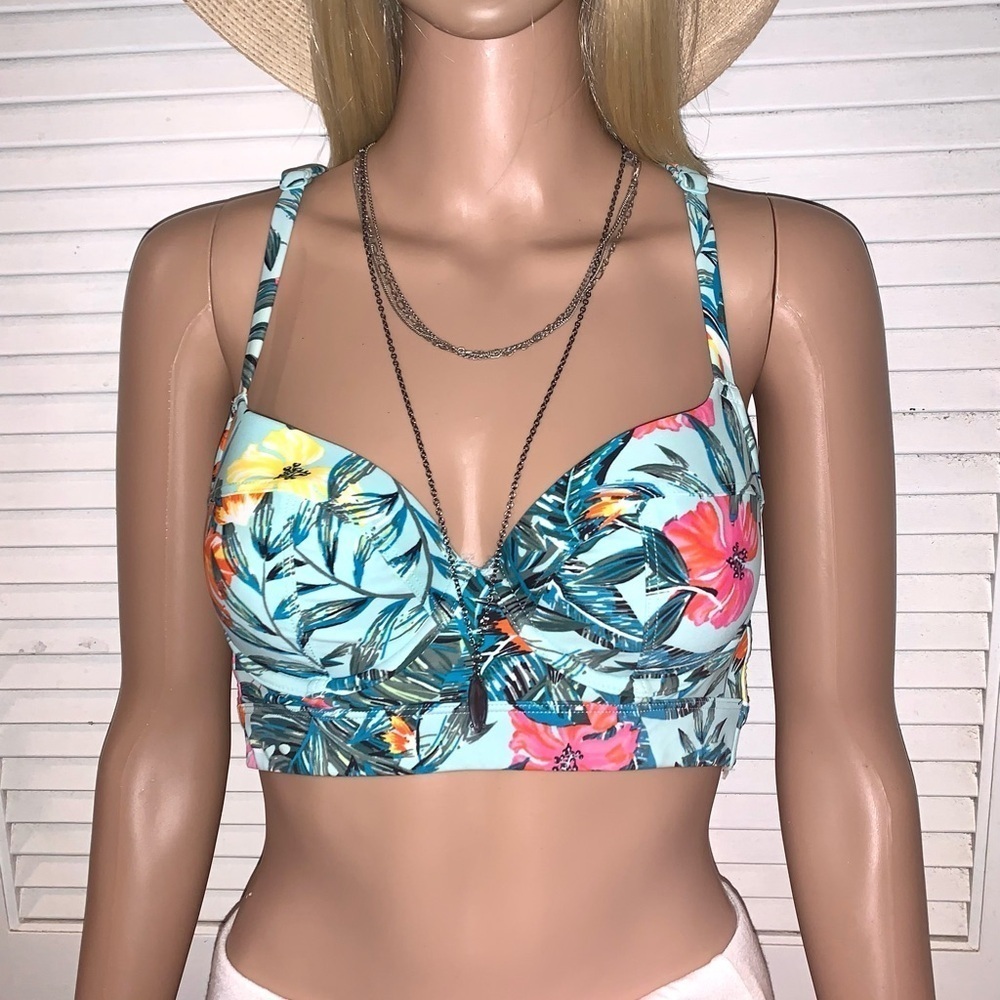 Swim by Cacique Women's Bikini Top Swimsuit Size 32C Underwire Blue Flowers - Picture 4 of 8